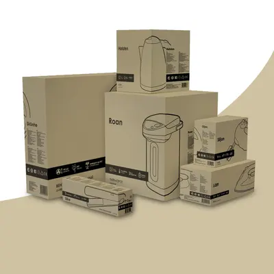Appliances Packaging photographed from a second angle showing the side panel