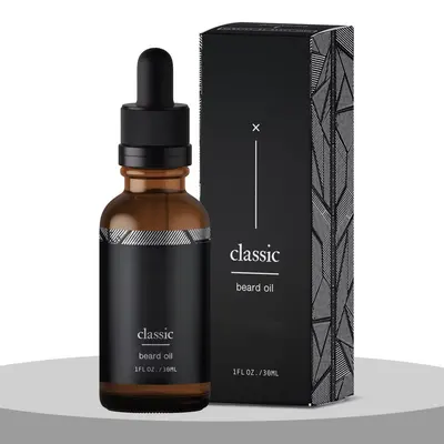 Beard Oil Boxes shown in a retail presentation setting