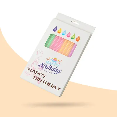 Birthday Candle Packaging photographed from a second angle showing the side panel