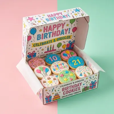 Birthday Cookie Boxes shown as a finished custom-printed pack