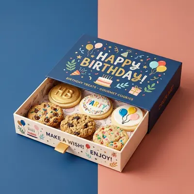 Birthday Cookie Boxes displayed with the closure detail visible
