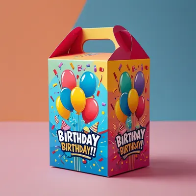 Birthday Party Food Boxes presented alongside its printed surface detail