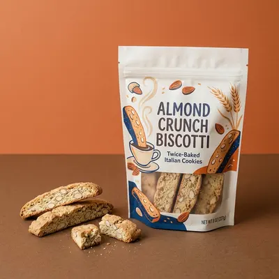 Biscotti Mylar Bags shown at an angle that reveals the depth of the pack