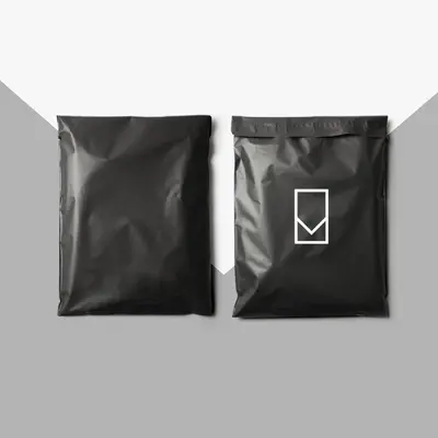 Black Poly Mailers shown as a finished custom-printed pack