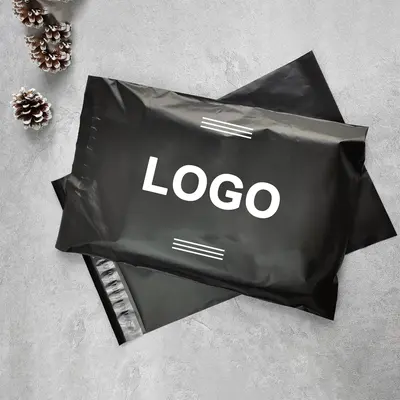 Black Poly Mailers displayed with the closure detail visible