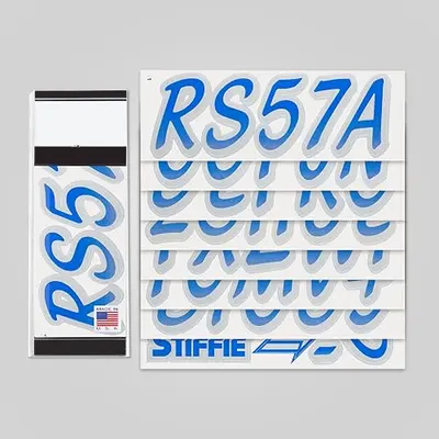 Boat Registration Number Stickers shown at an angle that reveals the depth of the pack