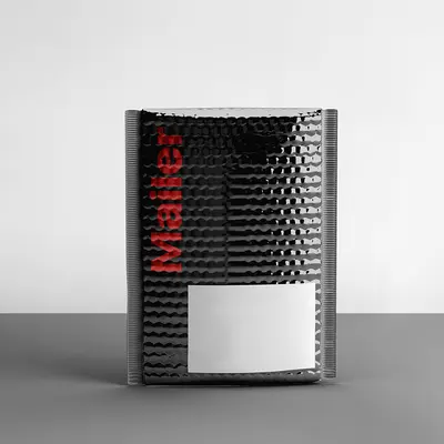 Branded Bubble Mailers photographed from a second angle showing the side panel