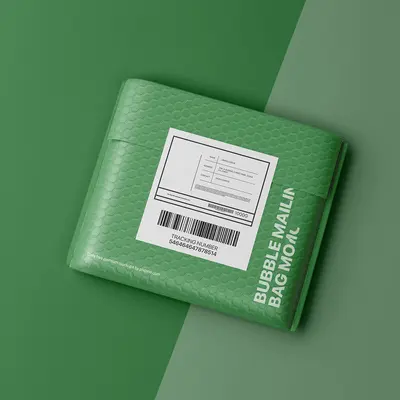 Branded Bubble Mailers shown at an angle that reveals the depth of the pack