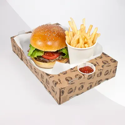 Burger Trays shown as a finished custom-printed pack
