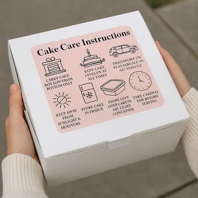 Cake Labels photographed from a second angle showing the side panel