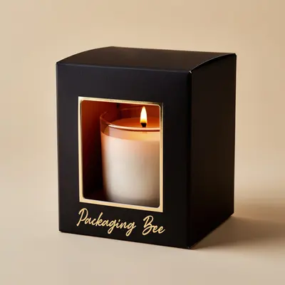 Candle Boxes with Window presented alongside its printed surface detail