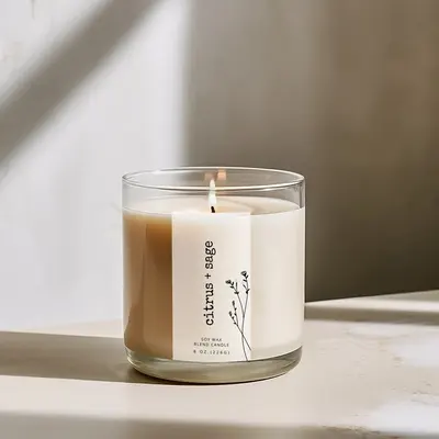 Candle Labels shown as a finished custom-printed pack