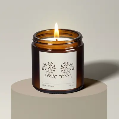 Candle Labels photographed from a second angle showing the side panel