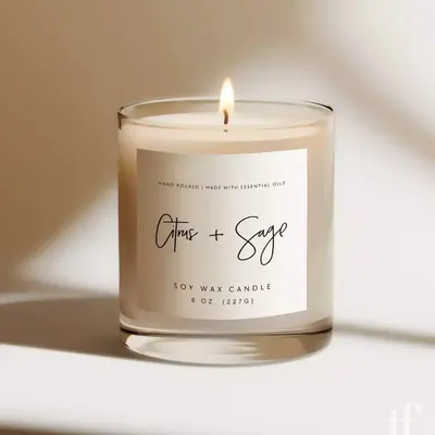 Candle Labels presented alongside its printed surface detail