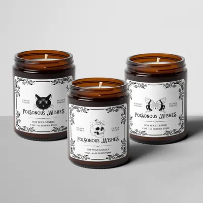 Candle Labels photographed to show the finish across the panel