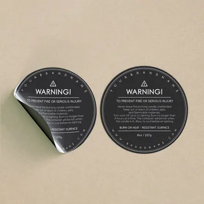 Candle Warning Labels shown as a finished custom-printed pack