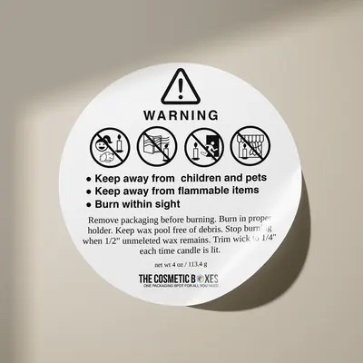 Candle Warning Labels photographed from a second angle showing the side panel