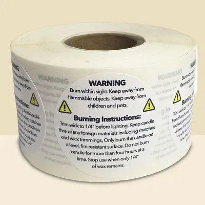 Candle Warning Labels displayed with the closure detail visible