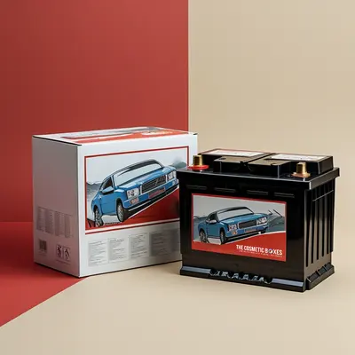 Car Battery Packaging shown as a finished custom-printed pack