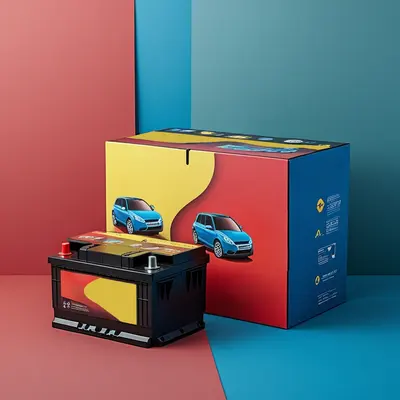 Car Battery Packaging shown at an angle that reveals the depth of the pack