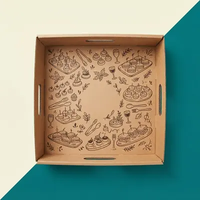 Cardboard Catering Trays presented alongside its printed surface detail