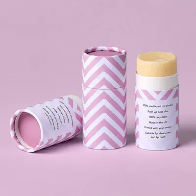 Cardboard Deodorant Tubes shown as a finished custom-printed pack