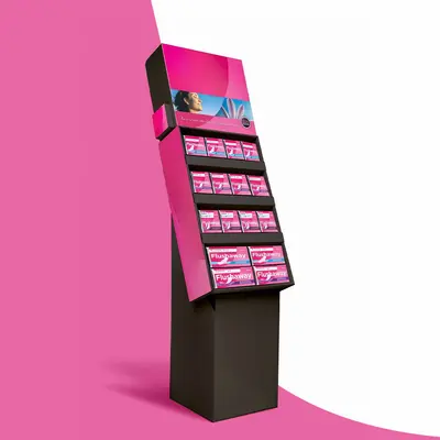 Cardboard Display Stands photographed from a second angle showing the side panel