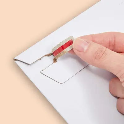 Cardboard Document Mailers displayed with the closure detail visible
