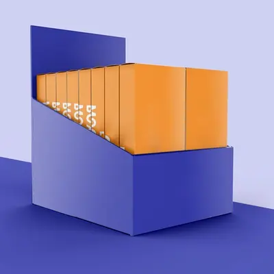Cardboard Retail Display Boxes photographed from a second angle showing the side panel