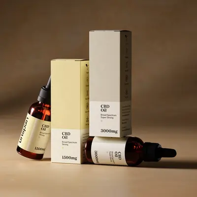CBD Oil Boxes shown at an angle that reveals the depth of the pack