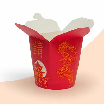 Chinese Takeout Boxes photographed from a second angle showing the side panel