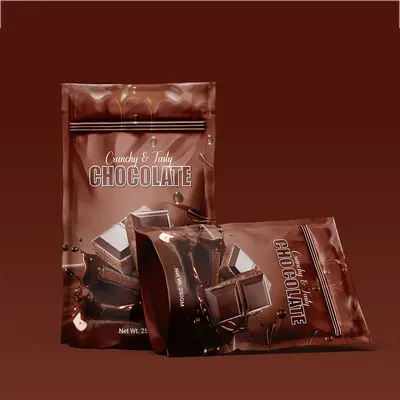 Chocolate Pouches shown as a finished custom-printed pack