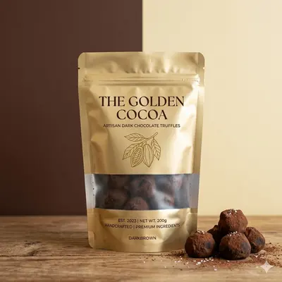 Chocolate Pouches presented alongside its printed surface detail
