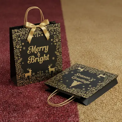 Christmas Gift Bags photographed against a plain background for detail