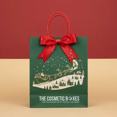 Christmas Paper Bags photographed from a second angle showing the side panel