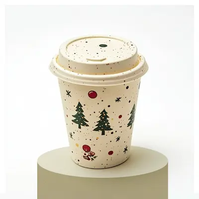 Christmas Paper Cups photographed to show the finish across the panel