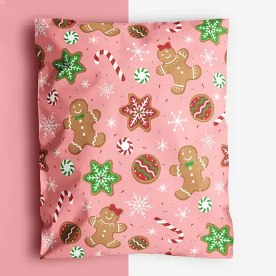 Christmas Poly Mailers shown as a finished custom-printed pack
