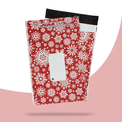 Christmas Poly Mailers displayed with the closure detail visible