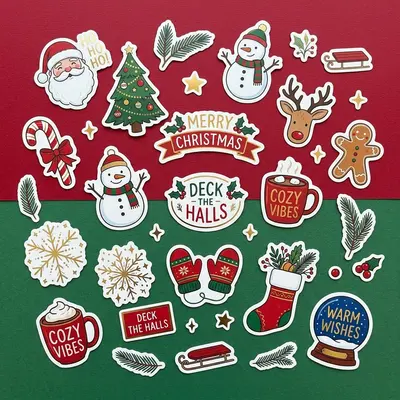 Christmas Stickers presented alongside its printed surface detail