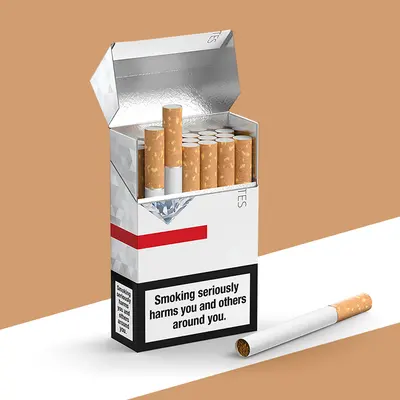 Cigarette Boxes shown as a finished custom-printed pack