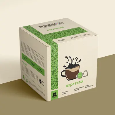 Coffee Boxes shown as a finished custom-printed pack