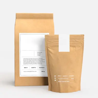 Coffee Kraft Bags shown as a finished custom-printed pack