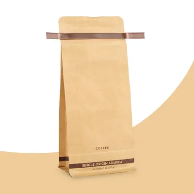Coffee Kraft Bags photographed from a second angle showing the side panel