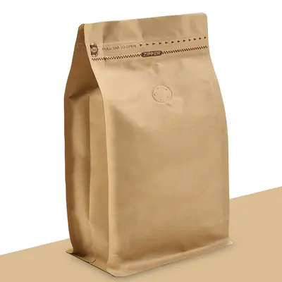 Coffee Kraft Bags displayed with the closure detail visible