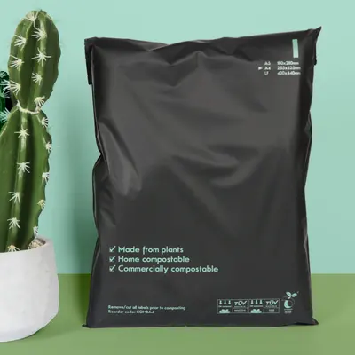 Compostable Mailers presented alongside its printed surface detail