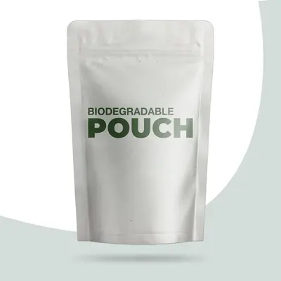 Compostable Stand Up Pouches photographed from a second angle showing the side panel