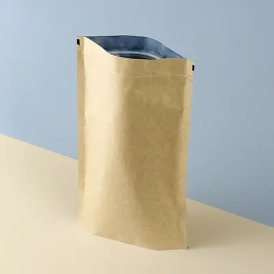 Compostable Stand Up Pouches displayed with the closure detail visible