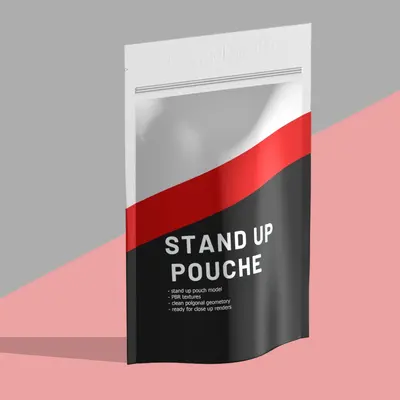 Compostable Stand Up Pouches presented alongside its printed surface detail