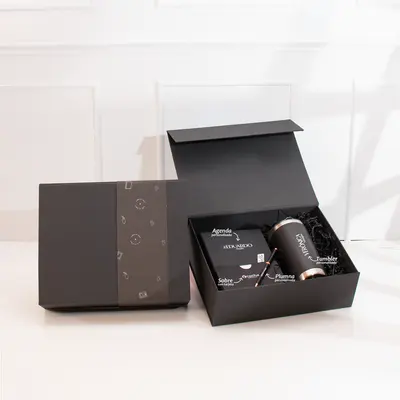 Corporate Gift Boxes presented alongside its printed surface detail
