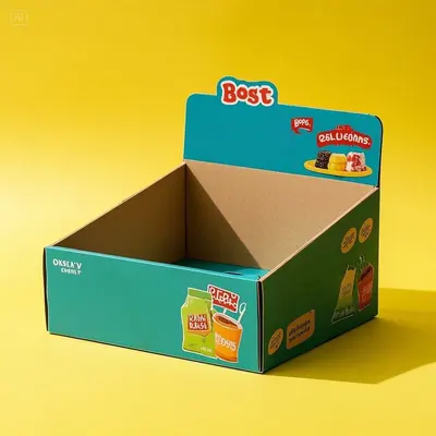 Corrugated Display Boxes photographed from a second angle showing the side panel